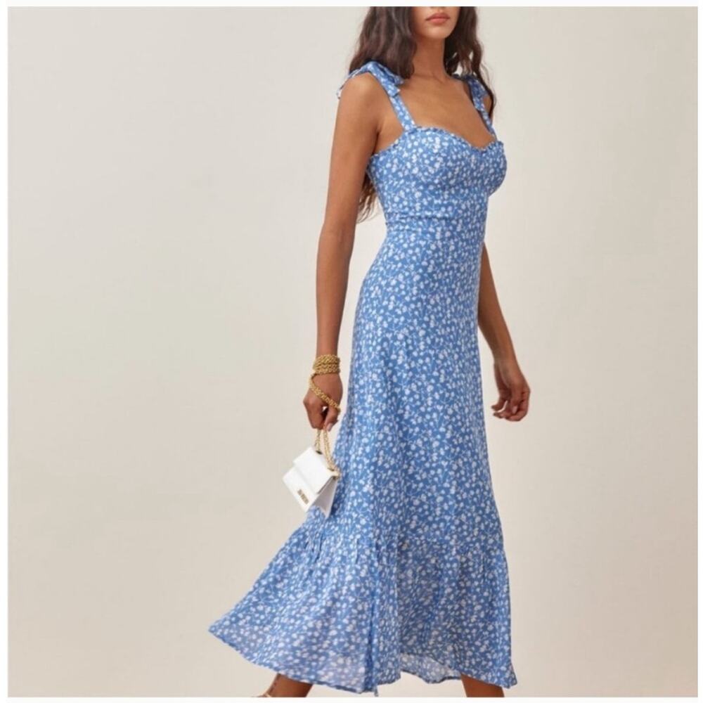 Reformation Blue Floral Nikita Midi Dress